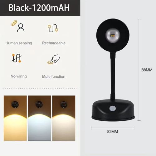 Pzstally-Applique Murale Led Rechargeable Par Usb,Sans Fil,Intelligente,Détection Humaine,Éclairage À Intensité Réglable,Gestion Douane - Type Black-3 Color In One Lamp