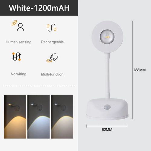 Pzstally-Applique Murale Led Rechargeable Par Usb,Sans Fil,Intelligente,Détection Humaine,Éclairage À Intensité Réglable,Gestion Douane - Type White-3 Color In One Lamp