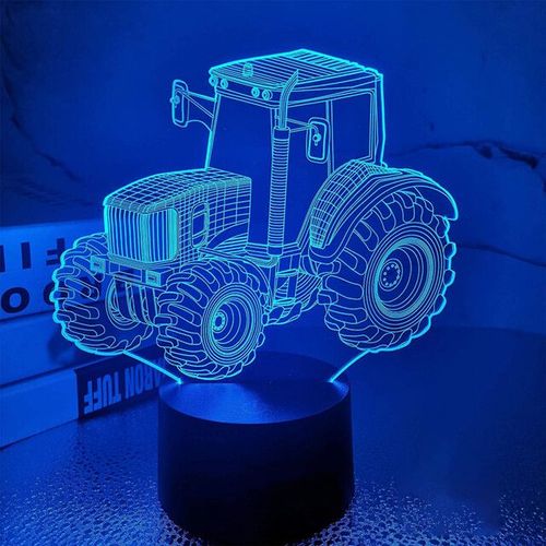 Veilleuse 3d Tracteur Voiture,Décoration De Chambre D'adolescent,Lampe Icidal,Lampe De Table De Chambre Pour Garçons,Enfants,Bébé,Cadeau De Noël - Type Bleu-Crack Base Remote
