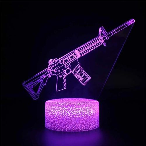 Veilleuse Led 3d Pour Garçons,Fusil De Jeu,Bureau De Jeu,Décoration De Chambre,Escales De Jeu,Lampe De Table,Cadeaux D'anniversaire Et De Noël - Type Gris Blanc-7 Color Black Base
