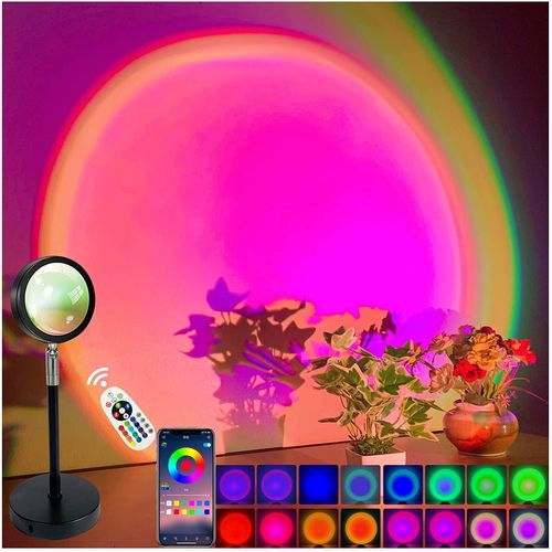 Projecteur De Coucher De Soleil Arc-En-Ciel Intelligent Bluetooth,Pour La Maison,Café,Arrière-Plan,Décoration Murale,Lampe De Table - Type 16 Colors Remote App