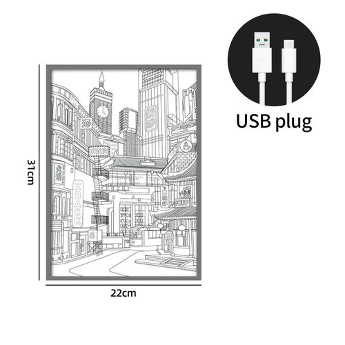 Belle Vue Nocturne De La Ville Led Anime,Peinture Hd,Image,Lunette Étroite,Prise Usb,Gradation,Décorations Romantiques Pour La Maison,Lampe De Nuit - Type L Type A