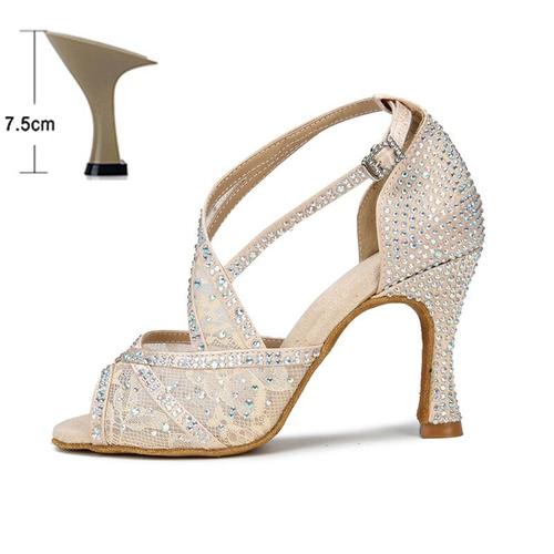 Chaussures De Brevlatine En Maille Respirante Pour Femme,Sandales D'nikà Talons Hauts En Diamant Doux Astronomique Pour Jazz,Tango Et Sasa,Été 2024