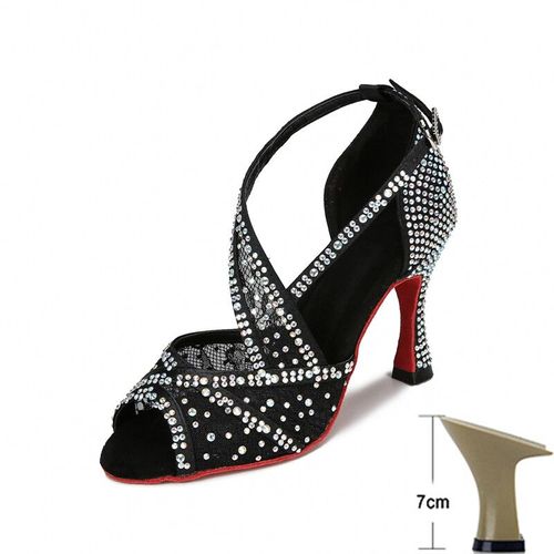 Chaussures De Brevlatine En Maille Respirante Pour Femme Sandales D'nikà Talons Hauts En Diamant Doux Astronomique Pour Jazz Tango Et Sasaté 2024