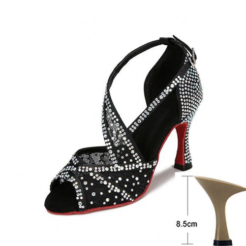 Chaussures De Brevlatine En Maille Respirante Pour Femme Sandales D'nikà Talons Hauts En Diamant Doux Astronomique Pour Jazz Tango Et Sasaté 2024