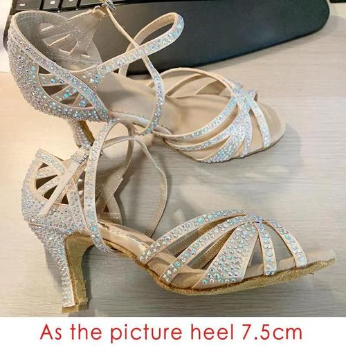 Dileassassined I-Chaussures De Brevlatine Pour Femme,Grand Et Petit Strass Brcorporelle,Peau Bronze,Satin,Salsa,Ix,Salle De Bal,Cuba,Talon Haut 9cm