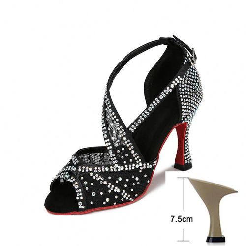 Chaussures De Brevlatine En Maille Respirante Pour Femme,Sandales D'nikà Talons Hauts En Diamant Doux Astronomique Pour Jazz,Tango Et Sasa,Été 2024