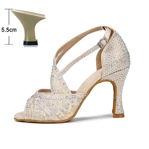 Chaussures De Brevlatine En Maille Respirante Pour Femme Sandales D'nikà Talons Hauts En Diamant Doux Astronomique Pour Jazz Tango Et Sasaté 2024