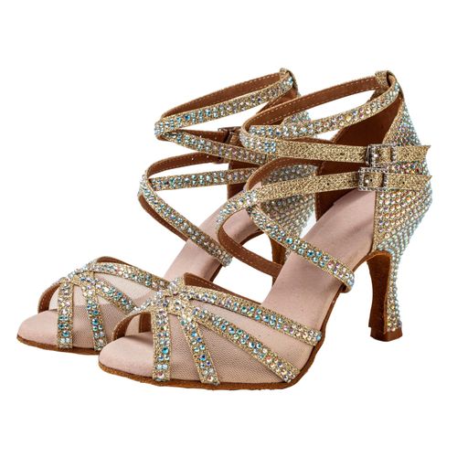 Chaussures De Danse Latine Incrustées De Diamants Pour Adultes,Talons Hauts,Dentelle Professionnelle,Argent,Or,7 1/2cm,600 - 38