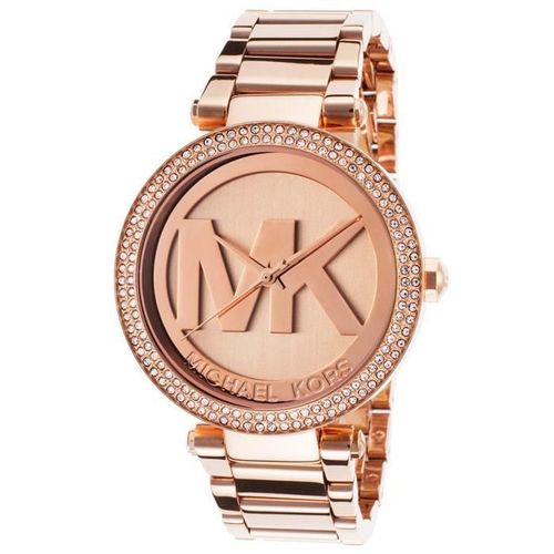 Michael Kors Women's Mk5865 Parker Rose Gold Big Logo Glitz Watch Kh1o0
