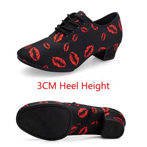 Chaussures De Danse Latine Imprimées Lèvres Rouges Pour Femmes Oxford Grill Salle De Rh Jazz Cha Cha Samba