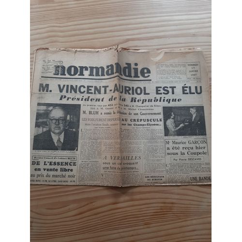 Journal Normandie Du 17 Janvier 1947 (Élection De V. Auriol)