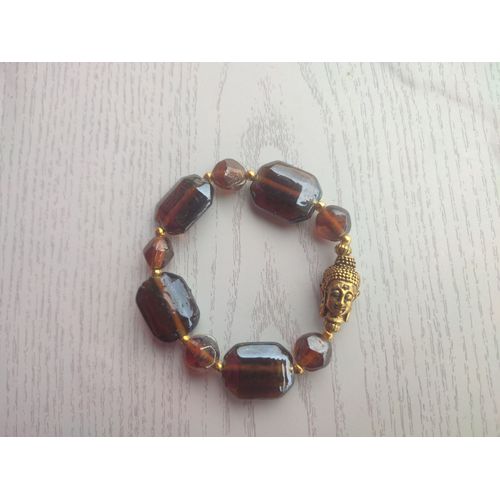 Bracelet En Perles De Verre Artisanales Et Métal Monté Sur Élastique Fait Main