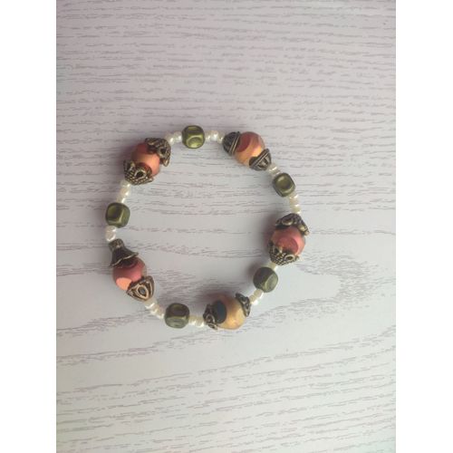 Bracelet En Perles De Verre Artisanales Monté Sur Élastique Fait Main