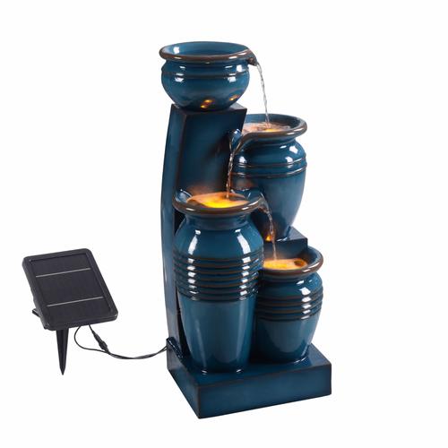 Fontaine D'eau Extérieure À 4 Étages De 28,74 Pouces Avec Lumières Led, Bleu, Teamson Home