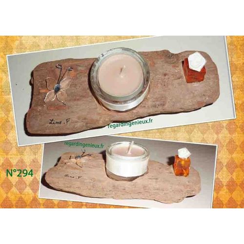 PHOTOPHORE ORANGE EN BOIS FLOTTE N°294. FABRICATION ARTISANALE.