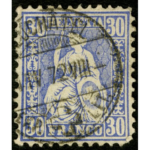 Timbre Oblitéré Helvetia, 30 Franco