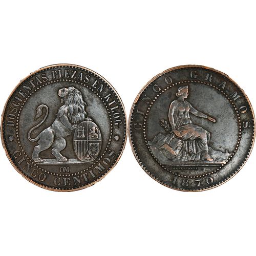 Espagne - 1870 - Cinco Centimos - Gouvernement Provisoire