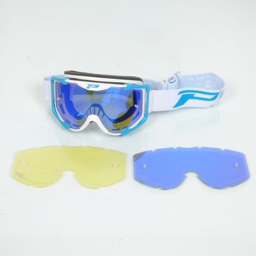 Masque Lunette Cross Progrip Blanc Et Bleu Écran Teinté Pour Moto Pz3400azfl