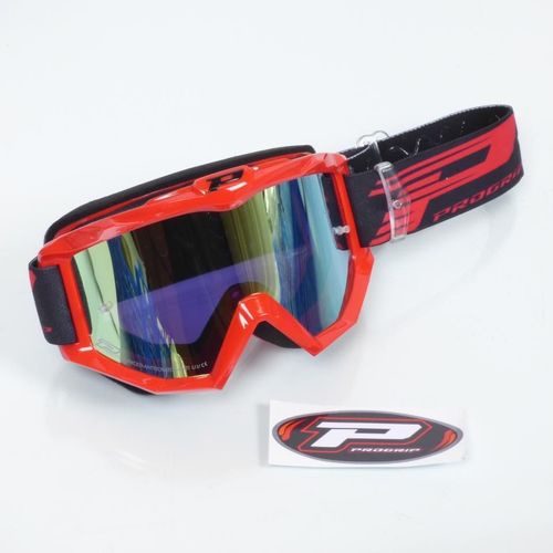 Lunette Masque Pour Moto Supermotard Enduro Cross Pro Grip 3201 Fatzaki Rouge Miroir