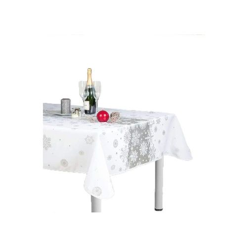 Nappe De Noël Argenté - Neige De Noël - Blanc - 150x240cm |Homeflair