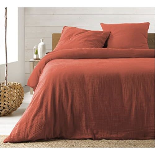 Parure De Lit En Gaze De Coton 240x260cm - Plusieurs Coloris - Terracotta | Homeflair