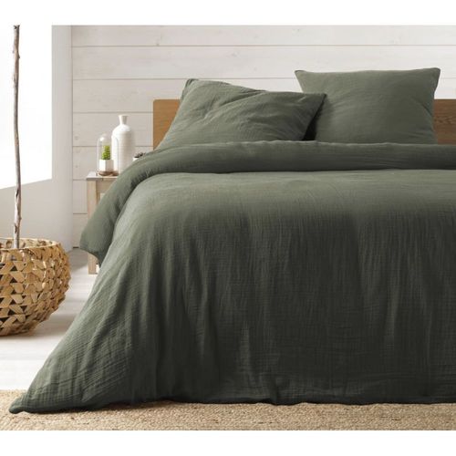 Parure De Couette / Lit Gaze De Coton 240 X 220 Cm - Kaki |Homeflair