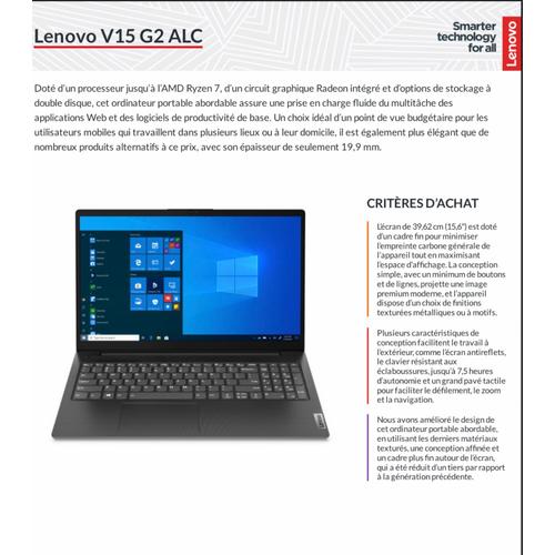 Lenovo V15 G2 ALC - 15.6" AMD Ryzen 5 - Ram 32 Go - DD 256 Go