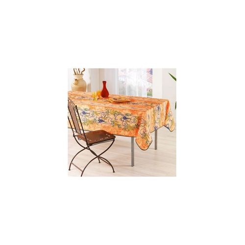 Nappe Provensale Rectangle (150x240cm Ou 150x300cm) Ou Ronde (180cm) Anti-Tache 180cm Glycine 100% Polyester (150x240cm, Orange) |Homeflair