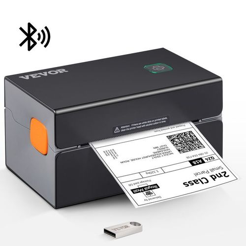Imprimante D'étiquettes Thermique - Vevor - 4x6 Code Barre Usb Bluetooth 150 Mm/S 300 Dpi Pour Colis Expédition - Noir