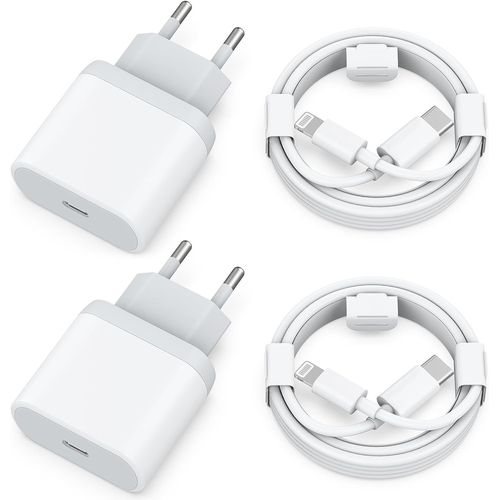 25w Chargeur Rapide Iphone, 4-Pack Prise Avec 2m Cable Pour Iphone 11 12 13 14/14 Plus / 14 Pro / 14 Pro Max/Se/X/Xs/Xr 8 7 6 6s Mini, Ipad, Airpods, Type C Secteur Mural Alimentation Adaptateur