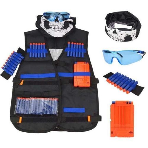 Ensemble Veste Gilet Tactique Ensemble Élite, Gilet Nerfe, Gilet Tactique, Ensemble D'accessoires Nerf Gilet Tactique Enfant Avec 60 Fléchettes + 1 Lunettes Nerfe + 1 * 6