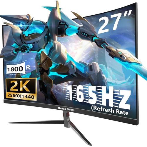 27 Pouces Moniteur de Jeu incurv QHD (2560x1440P),165Hz,HDR,Protection oculaire Anti-lumire Bleue,99% sRGB,Prise en Charge VESA,inclinable,avec FreeSync,HDMI 2.0,DP 1.4