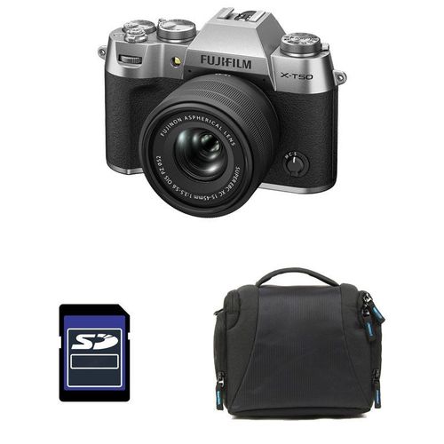 FUJIFILM X-T50 SILVER + 15-45 Garanti 3 ans + Sac + Carte SD 8 Go