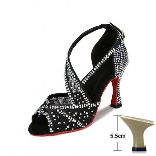 Chaussures De Brevlatine En Maille Respirante Pour Femme Sandales D'nikà Talons Hauts En Diamant Doux Astronomique Pour Jazz Tango Et Sasaté 2024