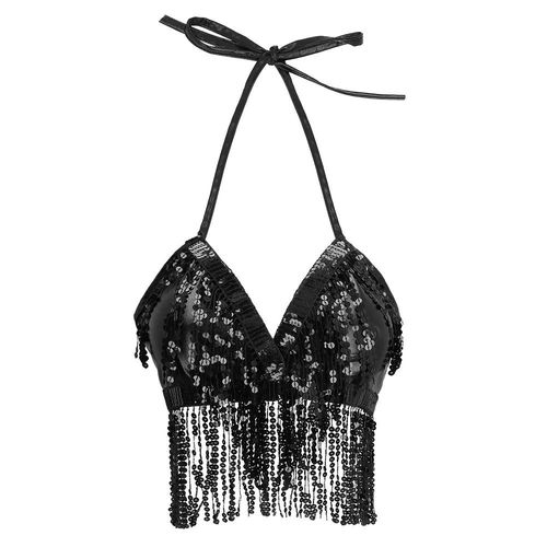 Top À Franges Festival Danse Sequins Noir Femme