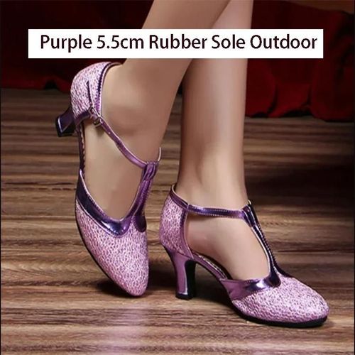 Chaussures De Danse Latine Talons Hauts Pour Femmes Sandales De Danse De Salon Parker Fermé Tango T Bar Talons Souples 5 1/2cm
