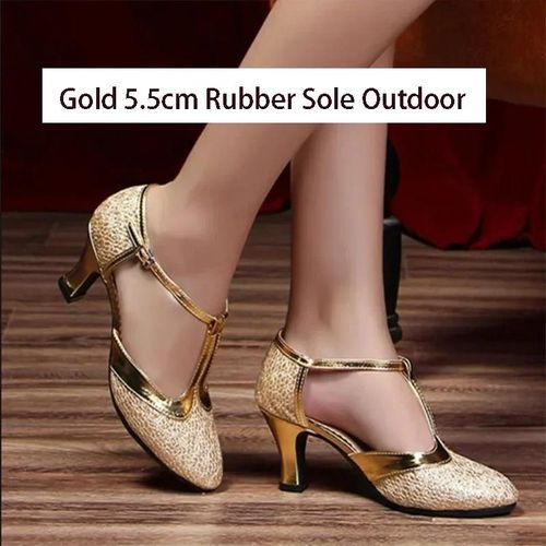 Chaussures De Danse Latine Talons Hauts Pour Femmes Sandales De Danse De Salon Parker Fermé Tango T Bar Talons Souples 5 1/2cm