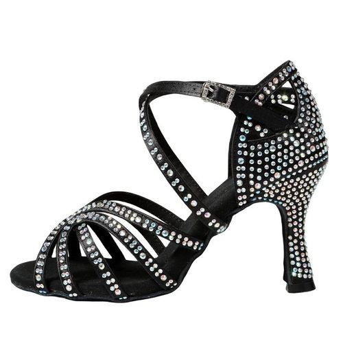 Chaussures De Danse Latine Carrées Talons Mi Hauts Pour Femmes Semelle Souple Diamant Chacha Adulteté 2024