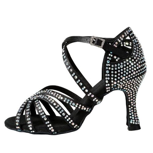 Chaussures De Danse Latine Carrées Talons Mi Hauts Pour Femmes Semelle Souple Diamant Chacha Adulteté 2024