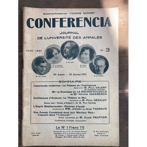 Conferences Journal De L’Université Des Annales 1930-1931