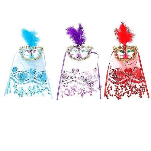 3pcs Voile Plastique Masque Halloween Cosplay Mascarade Belly Dance Masques Pour Dame (Bleu Violet Rouge Pour Chaque 1pc)