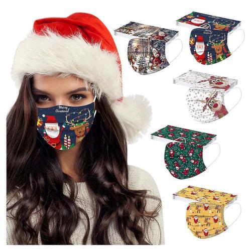 50pcs Masques D¿Impression De Noël Pour La Protection Masque Facial Masque Earloop Jetable