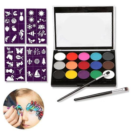 Sunrain Body Couleurs De Maquillage Pour Enfants, Palette De Maquillage 15 Couleurs 2 Stylos + 4 Modèles Enfants'