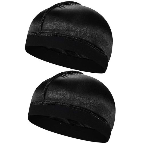 2pcs Silky Stocking Wave Cap, Satin Doo Rags Good Compression Wave Caps For Men, Pour 360 540 720 Waves (2pc Noir)