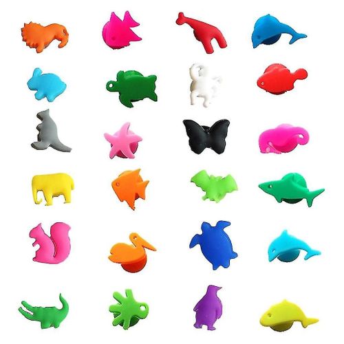 Verres À Vin Marqueurs Ensemble De 24 Animaux Terrestres Marins Silicone Boisson Verre Breloques Étiquettes Identification Tasse Étiquettes Signes Pour Accessoires De Bar De Fête X