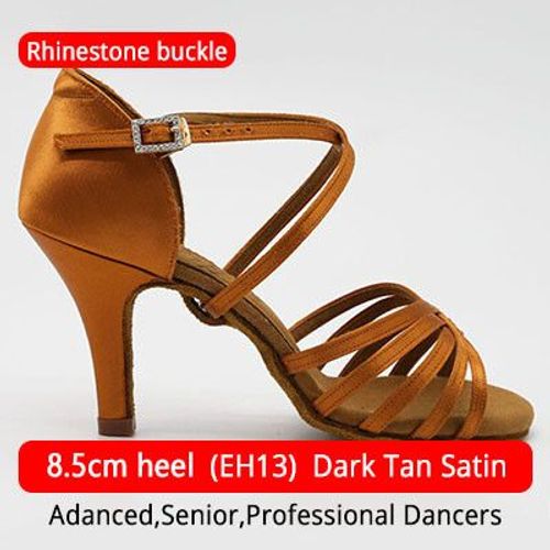 Chaussures De Danse Latine Pour Femmes,Sandales En Satin Souple,Semelle En Cuir,Chaussures De Danse De Salon À Talons Hauts,Strass,Bd216 - 35