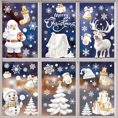 190 Pièce NoëL Autocollants Fenetre, Stickers Noel Fenetre Réutilisable Amovible Statique PVC Grand Autocollants pour Deco NoëL Intérieur