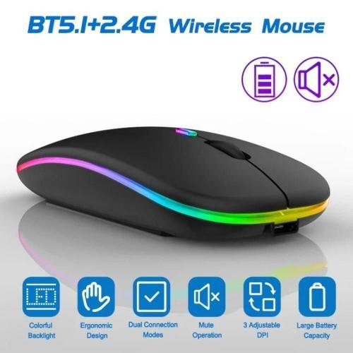 Souris sans fil rechargeable Bluetooth 5.1 + 2.4G ultra-mince silencieuse