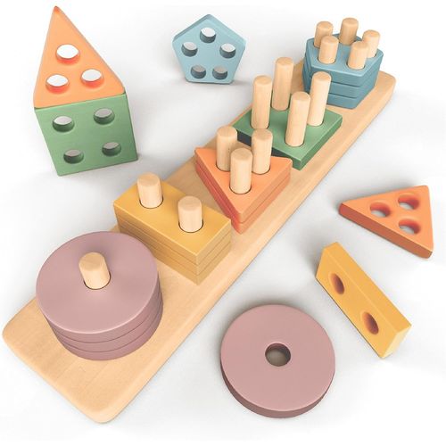 Jouets Montessori À Empiler Et De Tri 1 2 3 Ans - Jouet D'activité Et De Développement En Bois Couleurs Pastel - Jeux Pour Tout-Petits 1 An